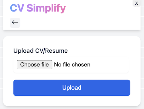 CV Simplify extension popup with create new resume option